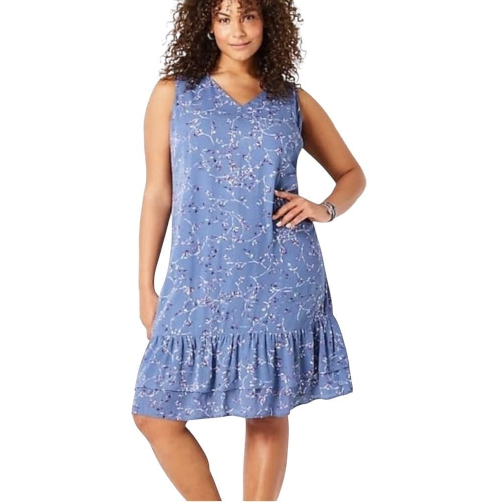 J. Jill Blue Twilight Sky Blossoming Floral Sleeveless Shift Dress